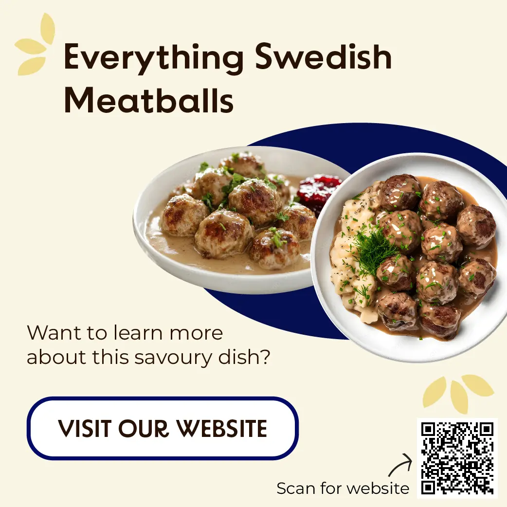 advertisement to visit everything swedish meatballs website with images of swedish meatballs