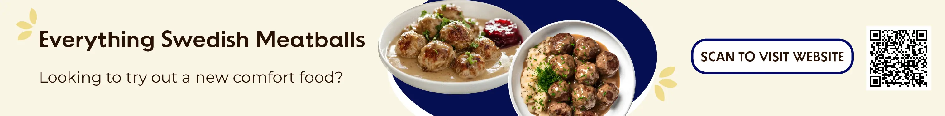 advertisement to visit everything swedish meatballs website with images of swedish meatballs